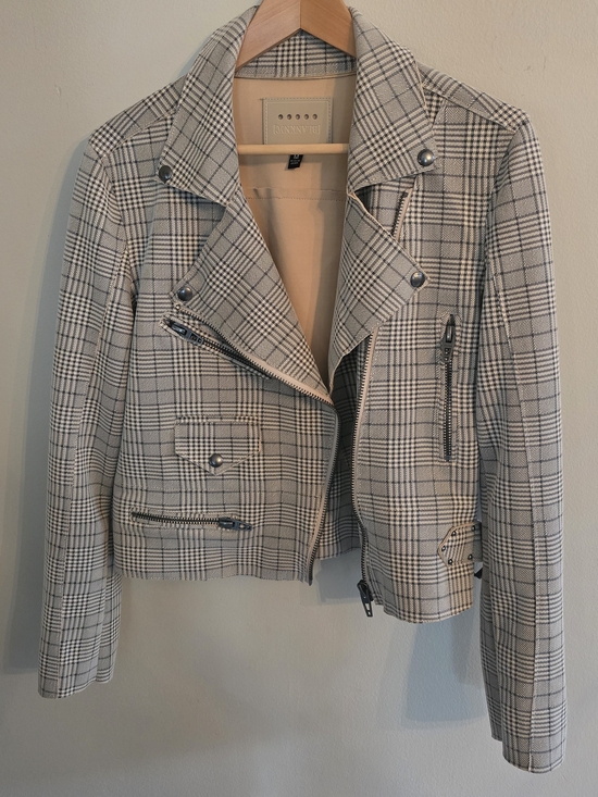 Blank NYC Jackets & Blazers - Blank NYC Plaid Biker Blazer in Cream and Black